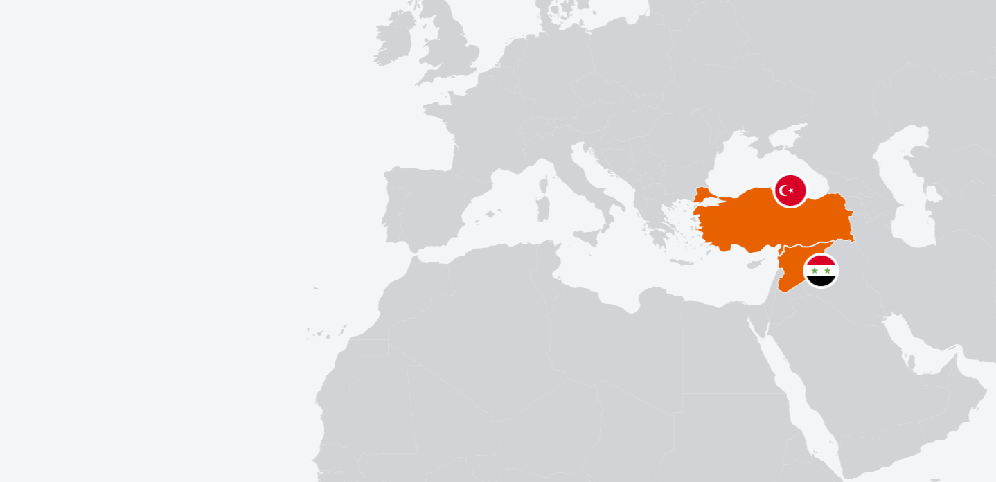 Turkey Syria Map with flags