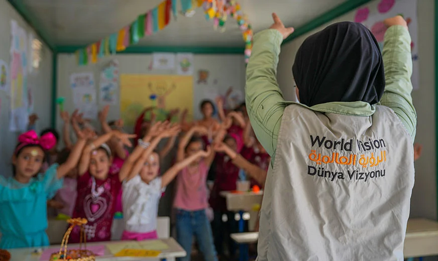 Children participating in a class led by a World Vision staff. (Syria, 2023)